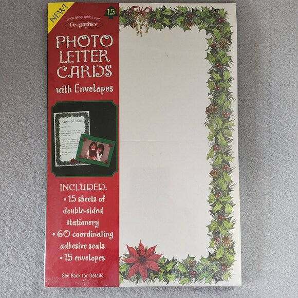 Geographics Photo Letter Cards With Envelopes Holly & Poinsettia Design Sealed - Picture 1 of 7
